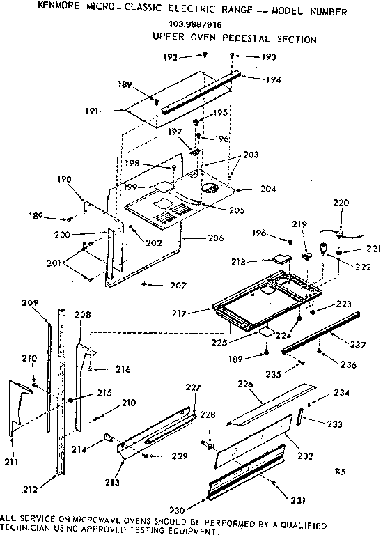 Kenmore 1039887916 upper oven pedestal section diagram