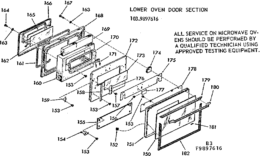 Kenmore 1039897616 lower oven door section diagram