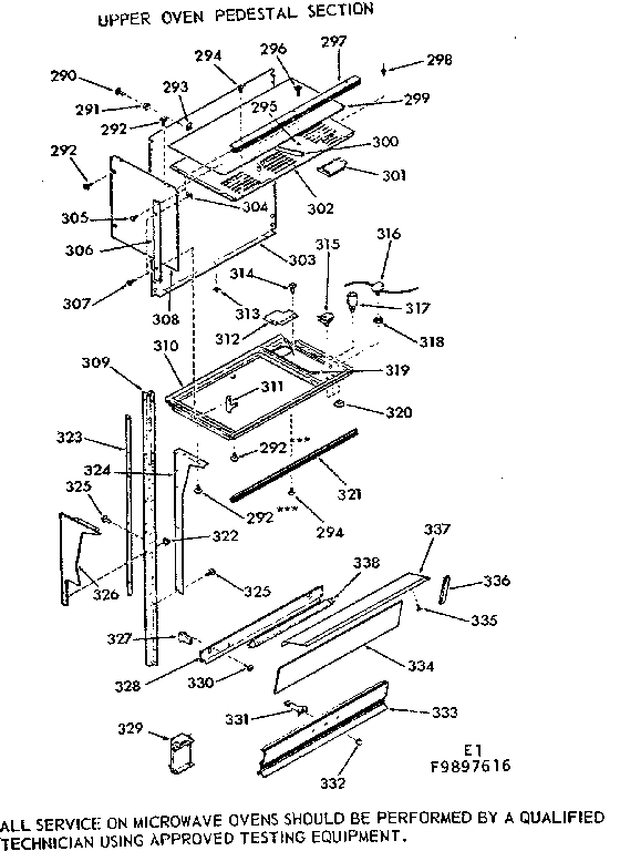 Kenmore 1039897616 upper oven pedestal section diagram