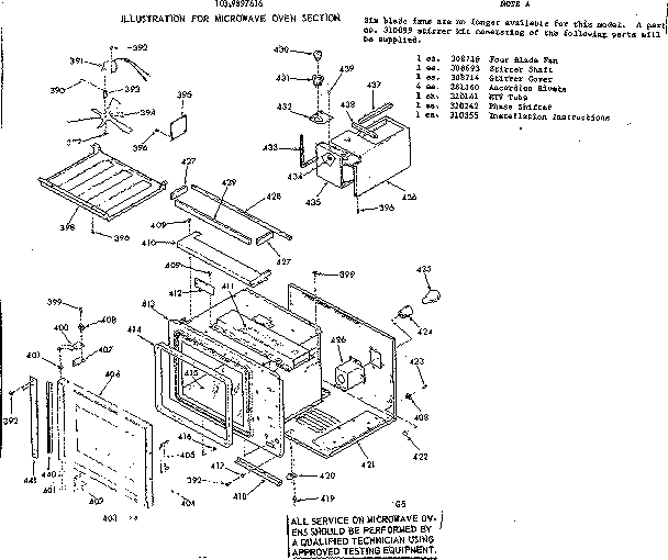 Kenmore 1039897616 microwave oven section diagram