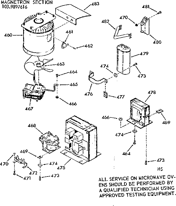 Kenmore 1039897616 magnetron section diagram