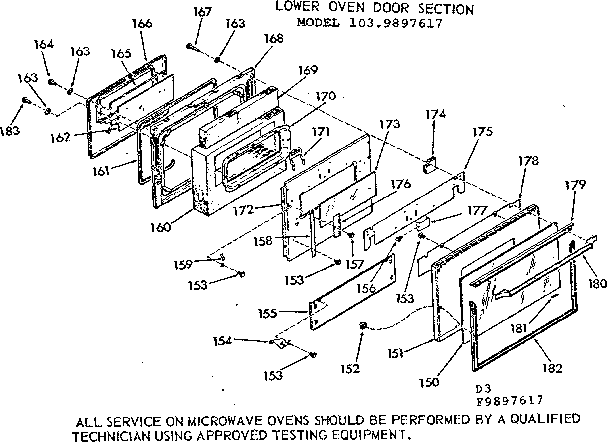 Kenmore 1039897617 lower oven door section diagram