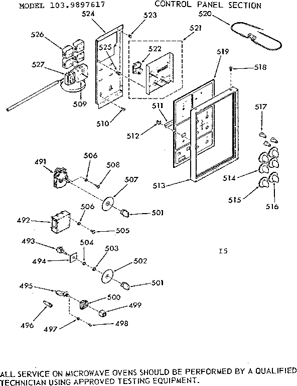 Kenmore 1039897617 control panel section diagram
