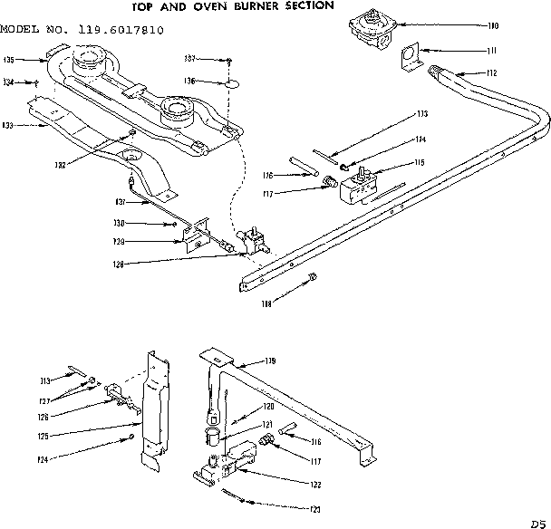 Kenmore 1196017810 oven burner section diagram
