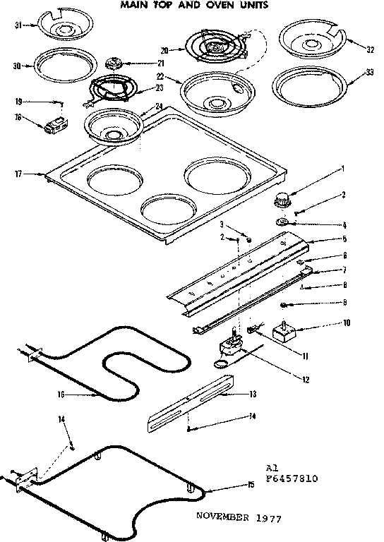 Kenmore 1196457810 main top and oven units section diagram
