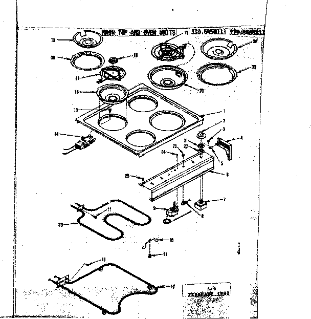 Kenmore 1196468111 main top and oven units diagram