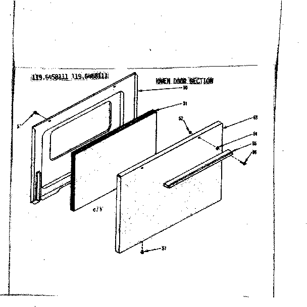 Kenmore 1196468111 oven door section diagram