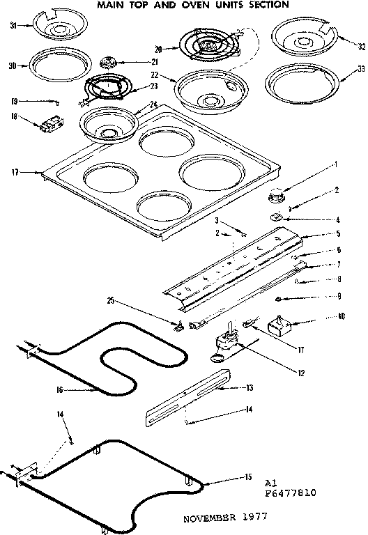 Kenmore 1196477810 main top and oven units section diagram