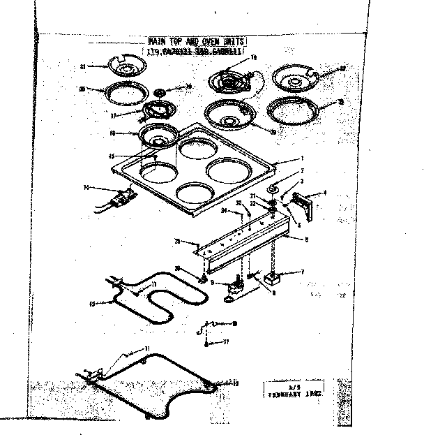 Kenmore 1196478111 main top and oven units diagram