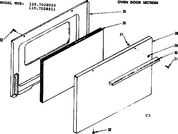 Kenmore 1197028010 oven door section diagram