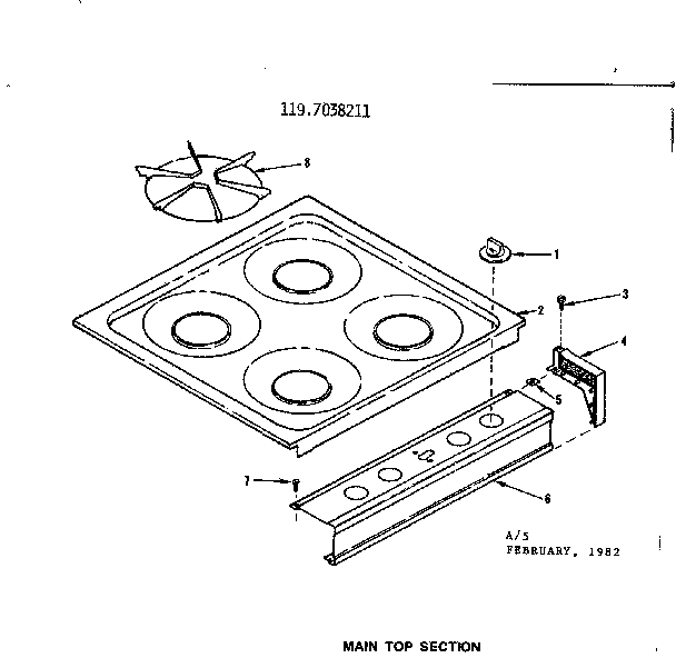Kenmore 1197038211 main top section diagram