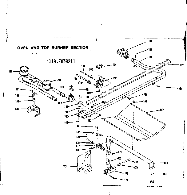Kenmore 1197038211 oven and top burners section diagram