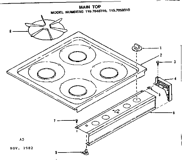 Kenmore 1197048310 main top diagram