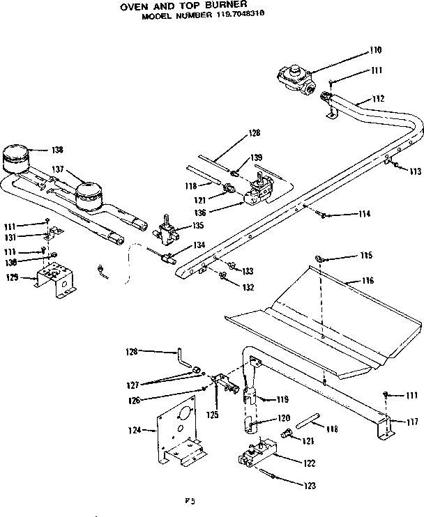 Kenmore 1197048310 oven and top burner parts diagram