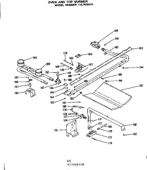 Kenmore 1197048310 oven and top burner parts diagram