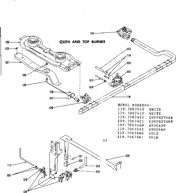 Kenmore 1197067441 oven and top burner diagram