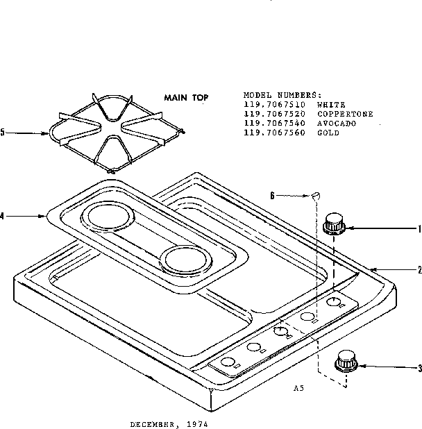 Kenmore 1197067540 main top diagram