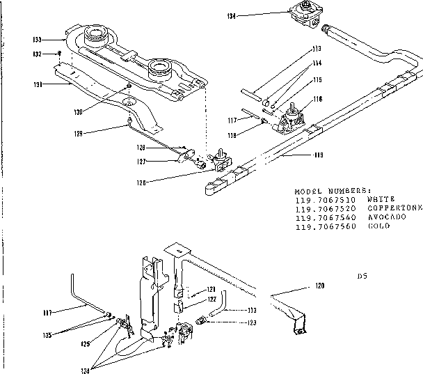 Kenmore 1197067540 oven and top burner diagram