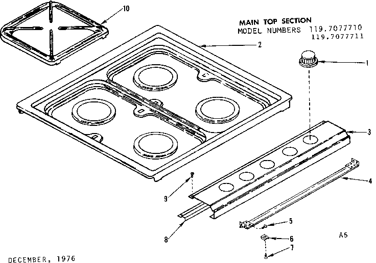 Kenmore 1197077711 main top section diagram