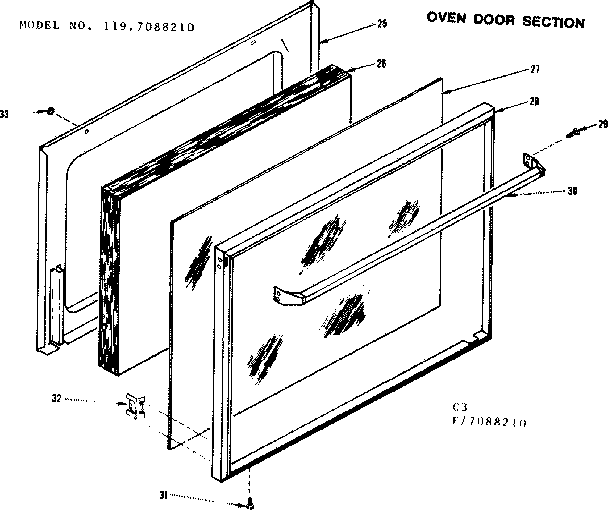 Kenmore 1197088210 oven door section diagram