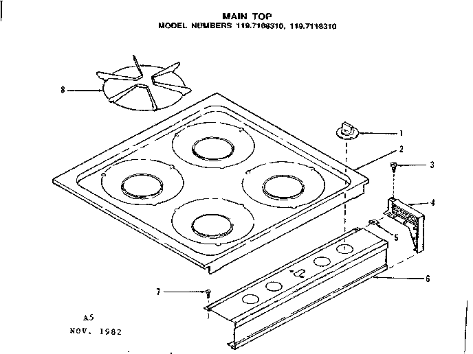 Kenmore 1197108310 main top diagram