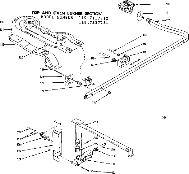 Kenmore 1197137710 oven burner section diagram