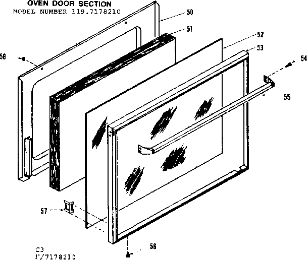 Kenmore 1197178210 oven door section diagram