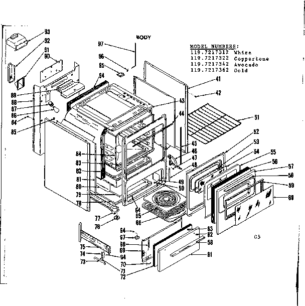 Kenmore 1197217312 body diagram