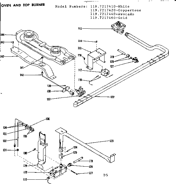 Kenmore 1197217420 oven and top burner diagram