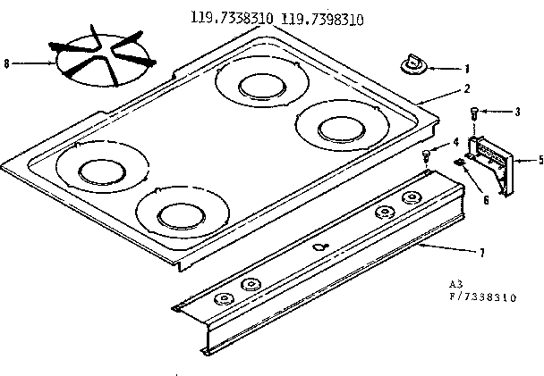 Kenmore 1197338310 main top diagram