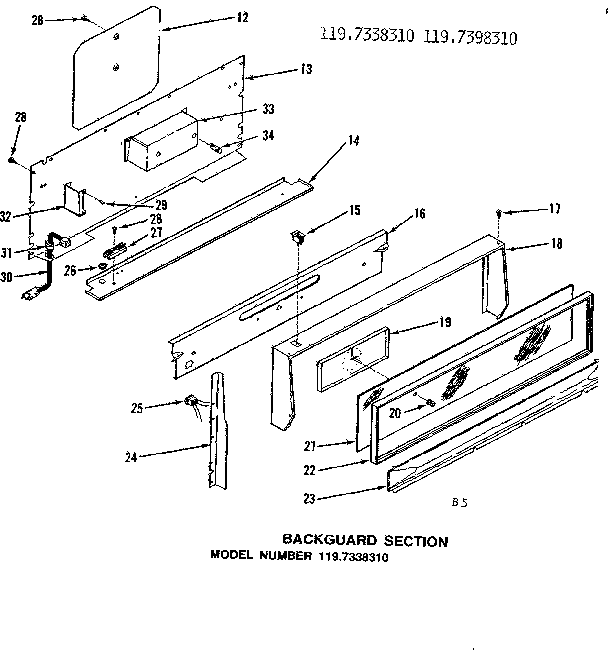 Kenmore 1197338310 backguard section diagram