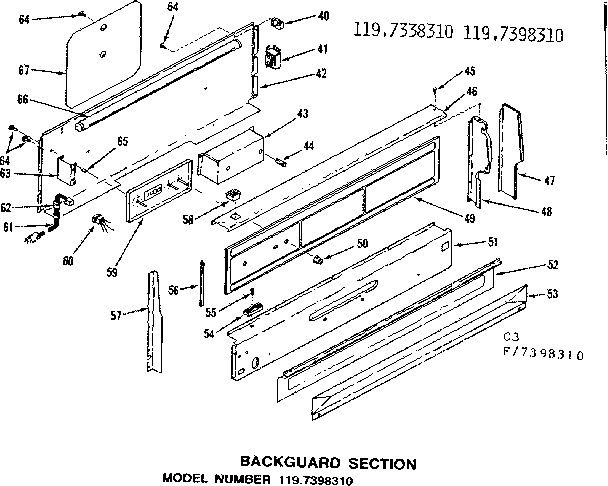 Kenmore 1197338310 backguard section diagram