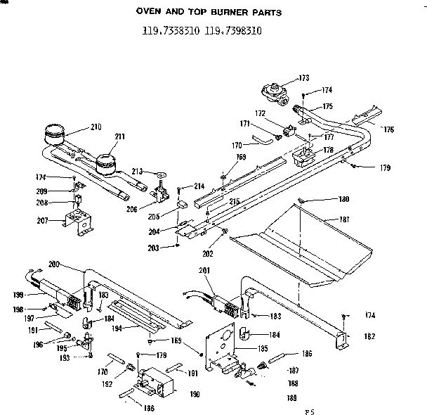 Kenmore 1197338310 oven and top burner parts diagram