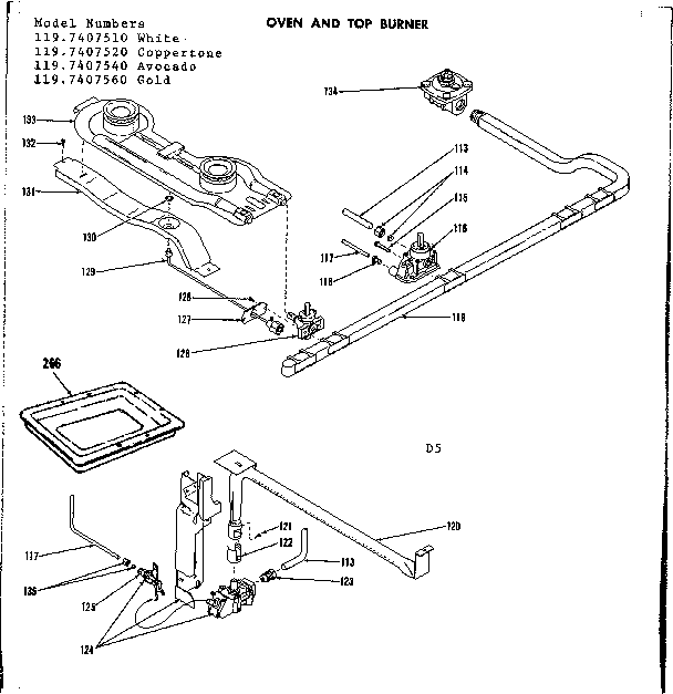 Kenmore 1197407560 oven and top burner diagram
