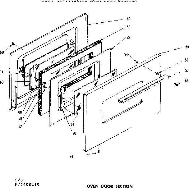 Kenmore 1197408110 oven door section diagram