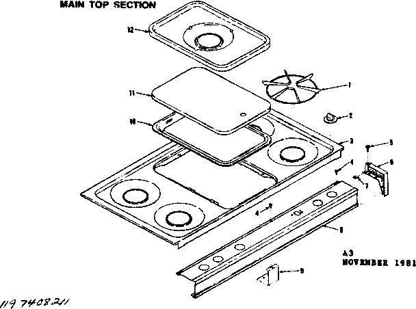 Kenmore 1197408211 main top section diagram
