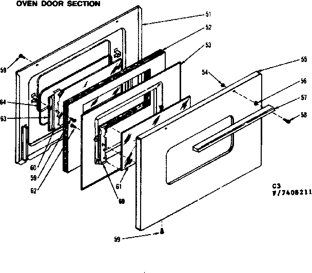 Kenmore 1197408211 oven door section diagram