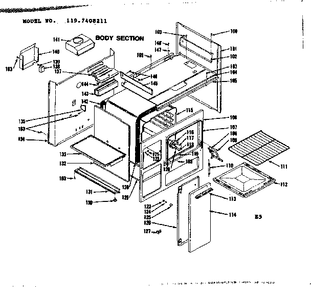 Kenmore 1197408211 body section diagram