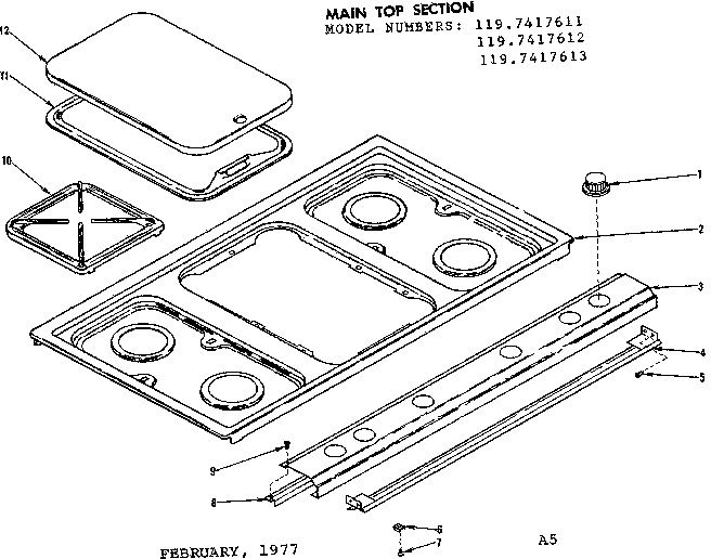 Kenmore 1197417611 main top section diagram