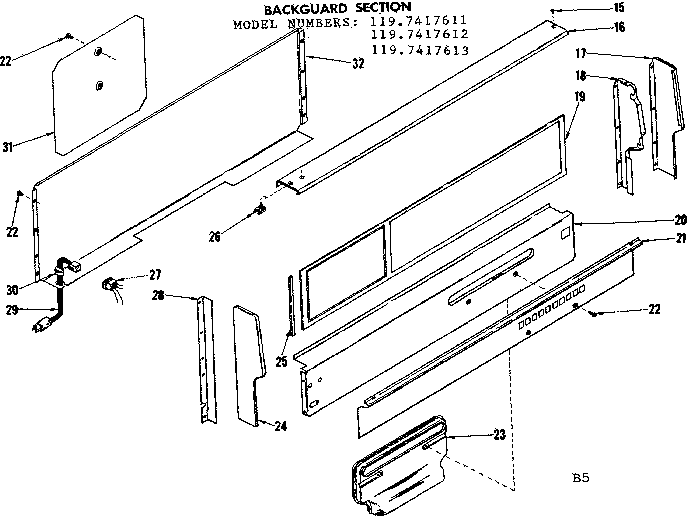 Kenmore 1197417611 backguard section diagram