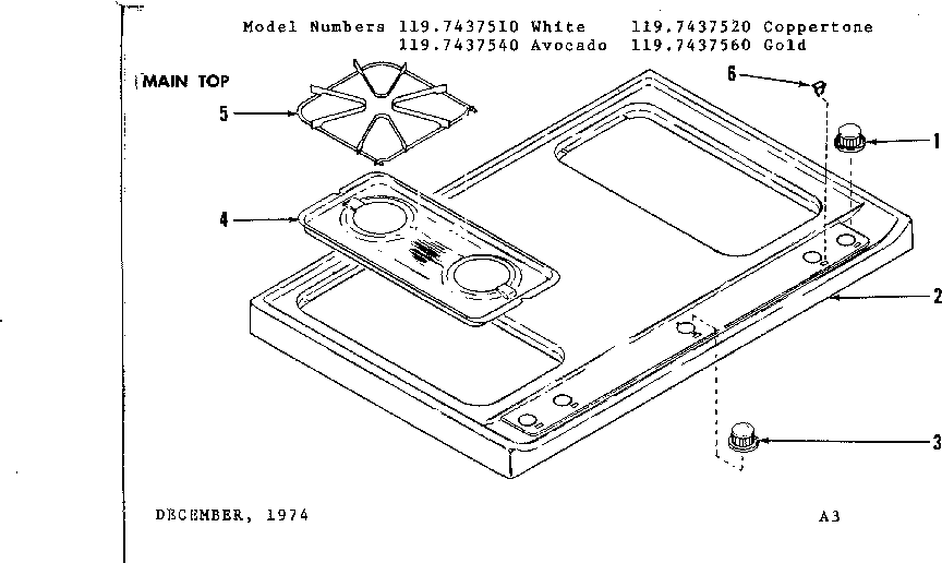 Kenmore 1197437510 main top section diagram