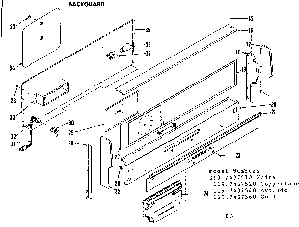Kenmore 1197437510 backguard section diagram