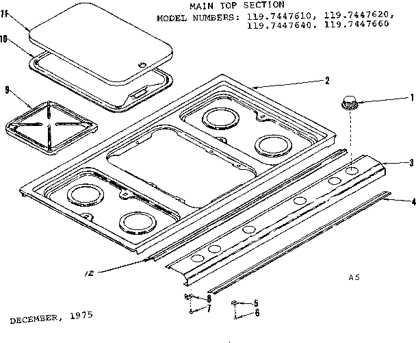 Kenmore 1197447640 main top section diagram