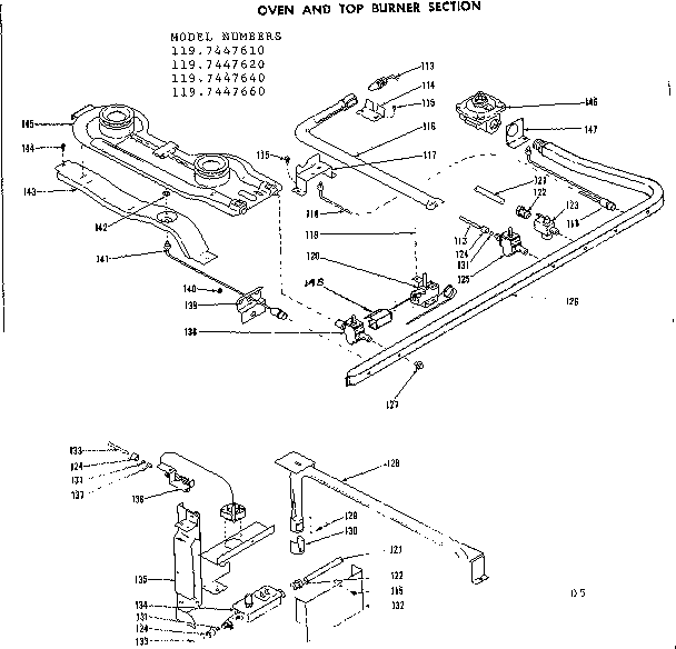 Kenmore 1197447640 oven and top burner section diagram