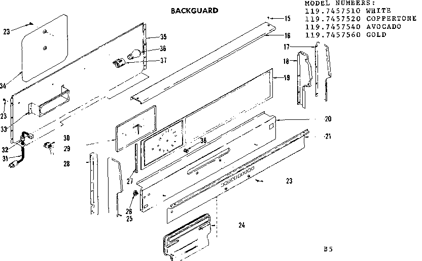 Kenmore 1197457520 backguard section diagram