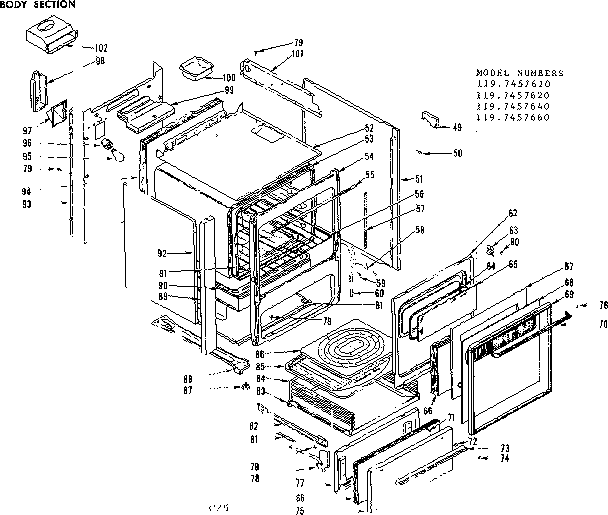 Kenmore 1197457640 body section diagram