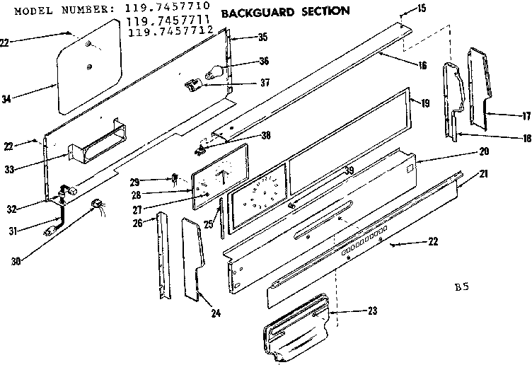 Kenmore 1197457710 backguard section diagram