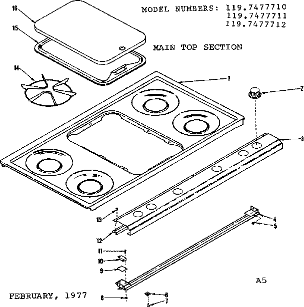 Kenmore 1197477710 main top section diagram