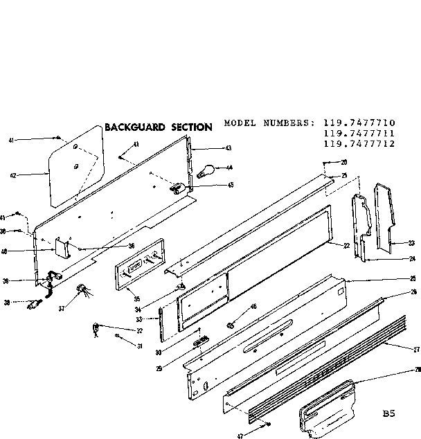 Kenmore 1197477710 backguard section diagram