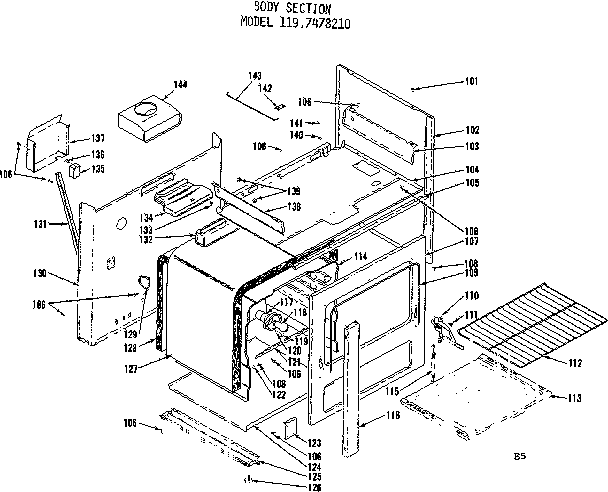 Kenmore 1197478210 body section diagram